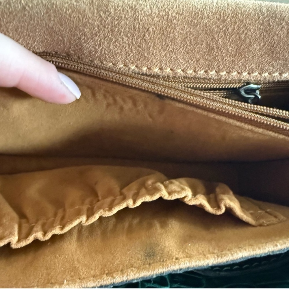 Patricia Nash Christmas pine green leather croc reptile crossbody & wallet  bag - Picture 8 of 16